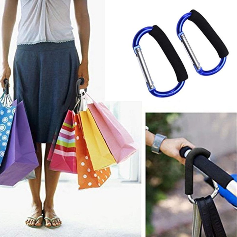 2 Packs Large Stroller Hooks, Aluminum Grocery Bag Handle Organizer
