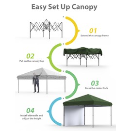 GAOMON 10'x10'Pop Up Canopy Tent, Instant Canopies Portable Gazebo with 1 Removable Sidewall, 4 Stakes, 4 Ropes for Outdoor Events, Patio, Party, Camping, Green