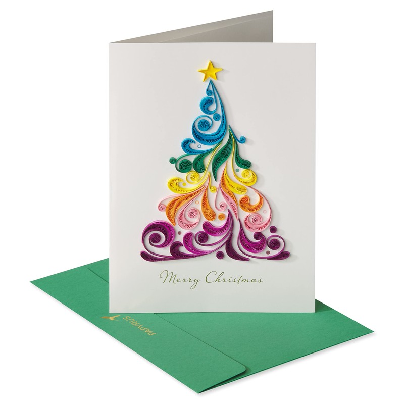 Papyrus Rainbow Quilled Christmas Tree Card, Perfect for Anyone (Joy