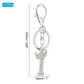 PATIKIL Initial Letter Keychain, 2 Pcs Letter I Crown Design Charm with Crystal Diamonds Decorative Alphabet Pendants for Bag Backpack DIY Craft, Silver Tone