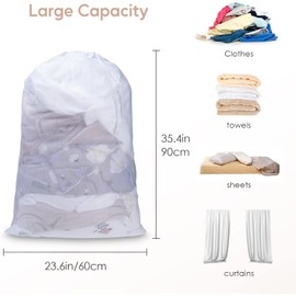 2Pcs Large Mesh Laundry Bag with Drawstring,23.6×35inch Washing Bag Net for Washing Machine (White)