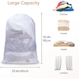 2Pcs Large Mesh Laundry Bag with Drawstring,23.6×35inch Washing Bag Net for Washing Machine (White)