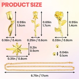 VARMDUKKE 3D Rose Nail Charm, Multi-Style Gold Rose Flower Star Stud Nail Jewels, Metal Mini Nail Pearl Beads, Glossy Nail Chain Accessories for Women Nail Decorations, DIY Crafts