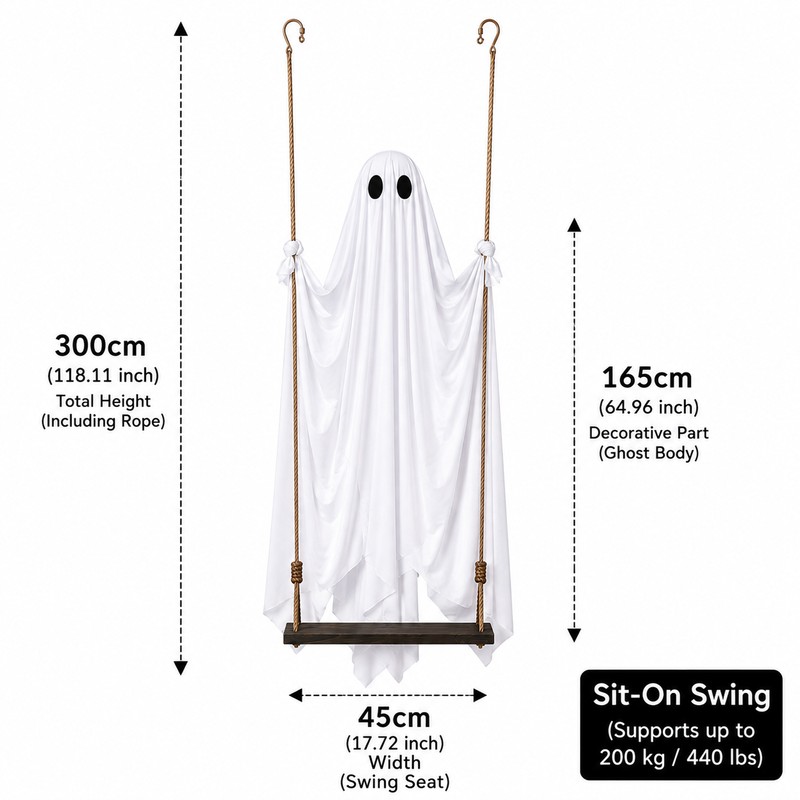 Large Hanging Swing Ghost for Halloween – Light-Up Flying Ghost
