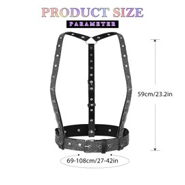 Asooll Punk Leather Waist Belts Black Adjustable Crystal Dresses Belt Rave Party Women Belt for Women and Girls