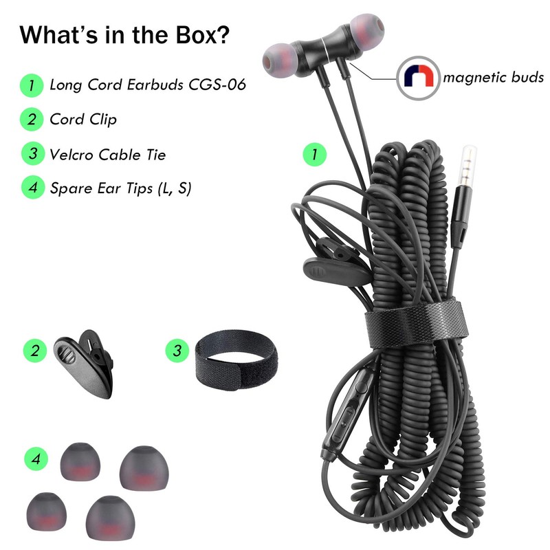 Extra Long Earbuds for TV & PC, with 12FT Spring
