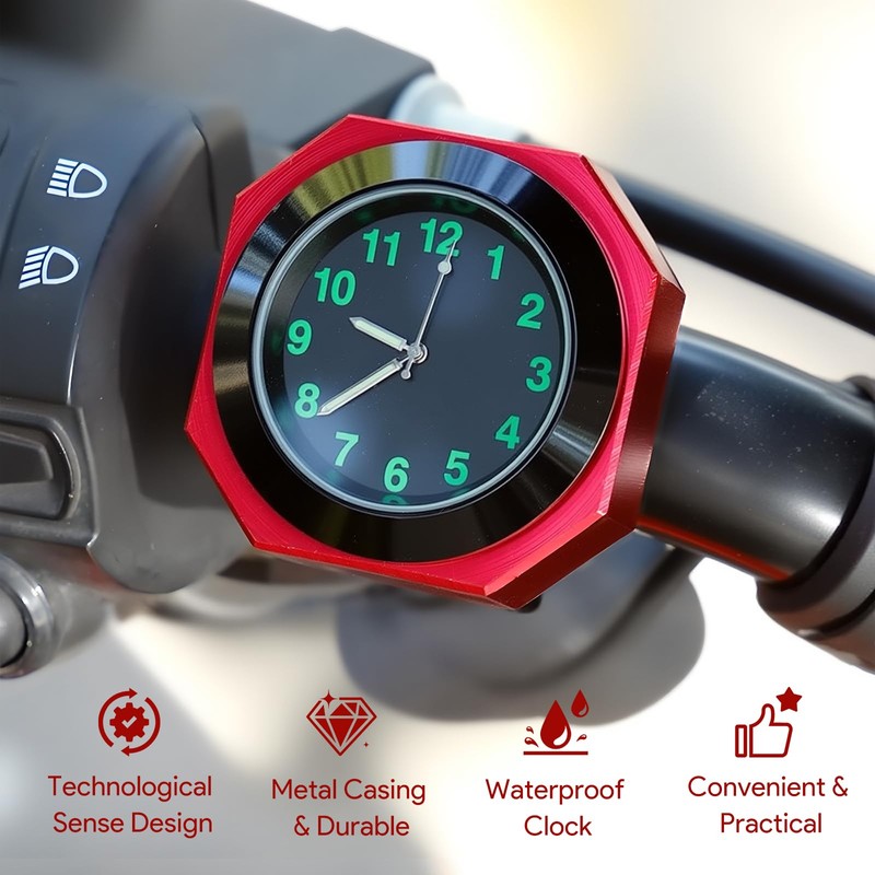 Luminous Motorcycle Handlebar Watch Waterproof Motorbike Handlebar Quartz Clock for