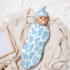 Blue Cow Print Newborn Baby Swaddle Blanket with Beanie Hat