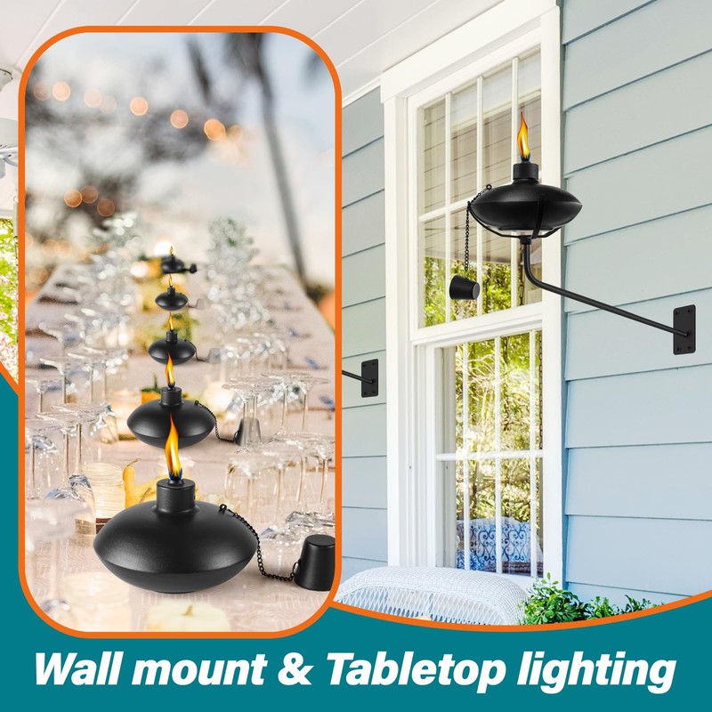 FAN-Torches 6 Pack Wall Mounted Citronella Torches, 18 oz Garden