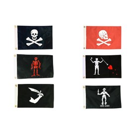 SET #3: 12x18" Sized Historical Caribbean Pirate Boat Flag Set, Double-Sided Marine Grade Construction - SET #3 (ALL FLAGS): Henry Every - Blackbeard - Black Bart - Jolly Roger - Edward Low -Thomas Tew