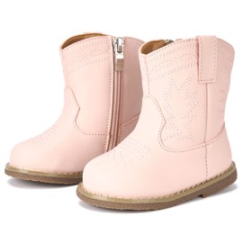 Newsonet Baby Cowgirl Cowboy Boots Western First Walker Shoes Boys Girls Round Toe Boots Pink All Seasons Size 6-12 Months Infant