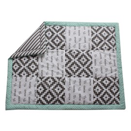 Bacati - Love 100 Percent Cotton Percale Crib Bedding Separates (Patchwork Crib Comforter/Play mat, Grey/Mint)