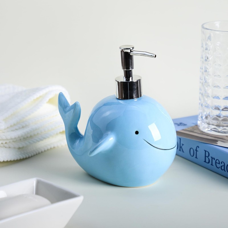 Bicuzat Ceramic Whale Shaped Soap Dispenser with Plastic Pump, Liquid