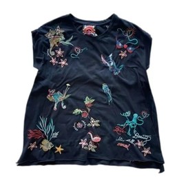 Johnny Was Zoe Black Relaxed Drape Top Shirt Blouse Animal Embroidery Floral New, Large