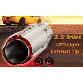 Vechkom 2.5'' Inlet 63mm Exhaust Tips With Red Flame LED light Stainless Steel Muffler Car Exhaust Tail Pipe Modification Luminous Tube (Red)