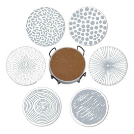 6Pcs Drink Coasters with Iron Holder, Cork Base, Ceramic Round Coaster for All Cups, Durable and Stylish Home Gift, 4 Inches