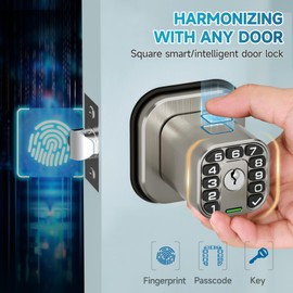 Richelock Fingerprint Door knob, Smart Biometric Door Lock with Keypad, Keyless Entry Code Door Knob, Waterproof & Weatherproof, Auto Lock,Voice Navigation, for Bedroom, Gate,Office -Satin Nickel