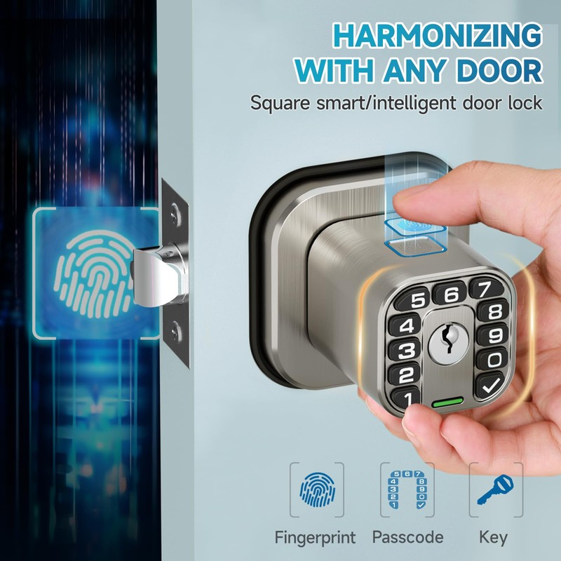 Richelock Fingerprint Door knob, Smart Biometric Door Lock with Keypad,