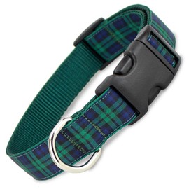 Blackwatch Plaid Dog Collar, Medium Dogs, 22 - 35lbs (Collar: 3/4" Wide, 10" - 15" Long)