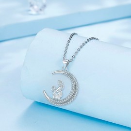 Arrebol Mother and Daughter Necklace 925 Silver Women's Necklace Moon Pendant Original for Women Mum Mum Jewellery Gift 45 cm + 5, Sterling Silver, zir