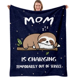 Nahjiiem Gifts for Mom Blanket, Mom Gift from Daughter Son, Mothers Day Birthday Gifts for Mama, Mother is Charging Sloth Throw Blanket 50" x 60"