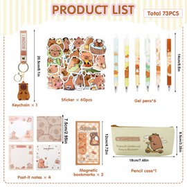 Capybara Stationery Set Children's Cute School Supplies Pencil Case Cartoon Office Supplies Girls Pens Ballpoint Pen Key Ring Bookmark Sticker Gift First Day of School Party Bag
