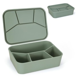 LELE LIFE Leak-proof Silicone Lunch Box Bento Box, Silicone Lunch Container 4 Compartments for Adults, Bento Snack Box, Microwave & Dishwasher Safe, Olive Green
