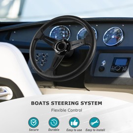 LOSCHEN Marine Steering System, 12 Feet Cable Outboard Steering Kit 3/4" Standard Tapered Shaft, Boat Steering Control Cable for Yachts, Fishing Boats and Waterborne Vehicles- with Steering Wheel