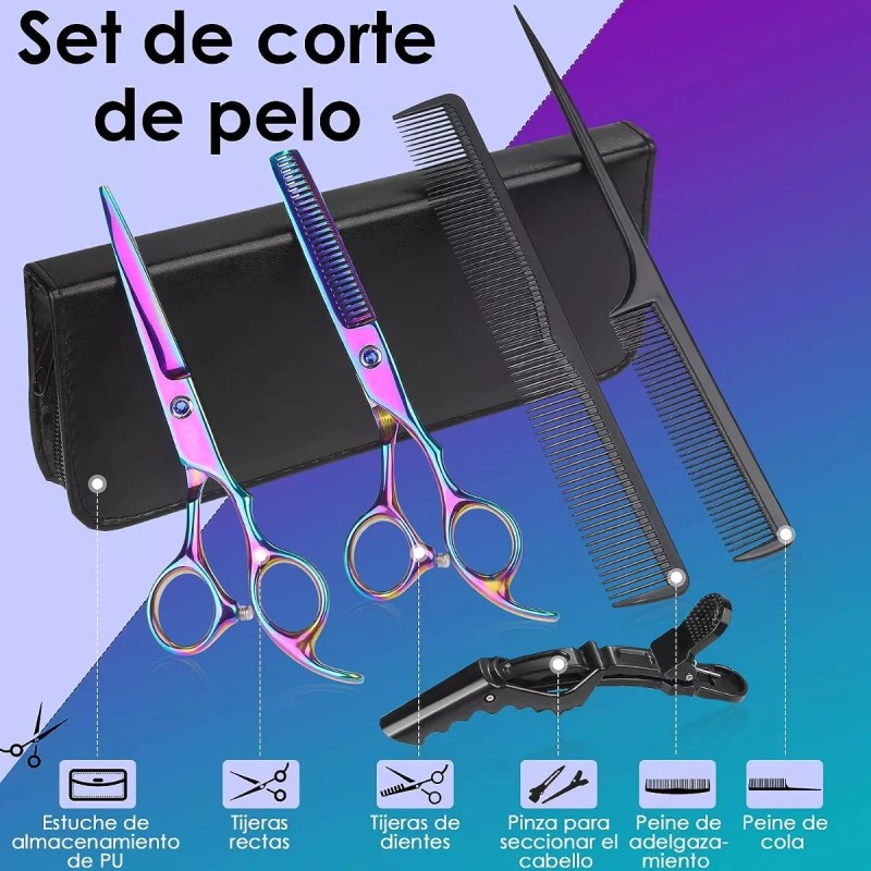 Tijeras Barbero Profesionales Tornasol Con Peine Afilado