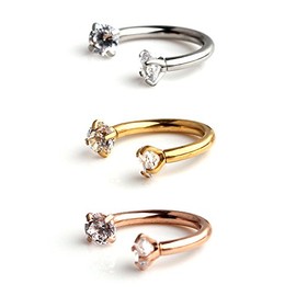 Ruifan 3PCS Clear CZ Nose Septum Horseshoe Earring Eyebrow Lip Helix Tragus Cartilage Piercing Ring 16G 12mm
