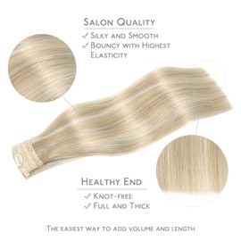 WENNALIFE Wire Hair Extensions (Increase 50% Lifespan) 12 inch 70g Dirty Blonde Highlighted Bleach Blonde Remy Hair Extensions Invisible Transparent Wire Hair Extensions Straight Real Hair Extensions
