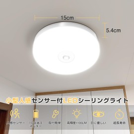 ICHIYO LED Motion Sensor Ceiling Light, Small, Daylight White, 1100 lm, Motion Sensor, Night Light, LED Light Fixture, Washroom, Toilet, Kitchen, Hallway, Entrance, Automatic Lighting, Sensor Light,