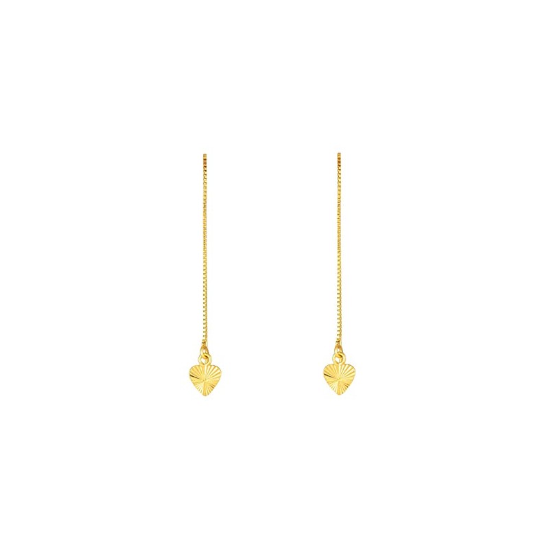 Sterling Silver Diamond Cut Heart Threader Earrings