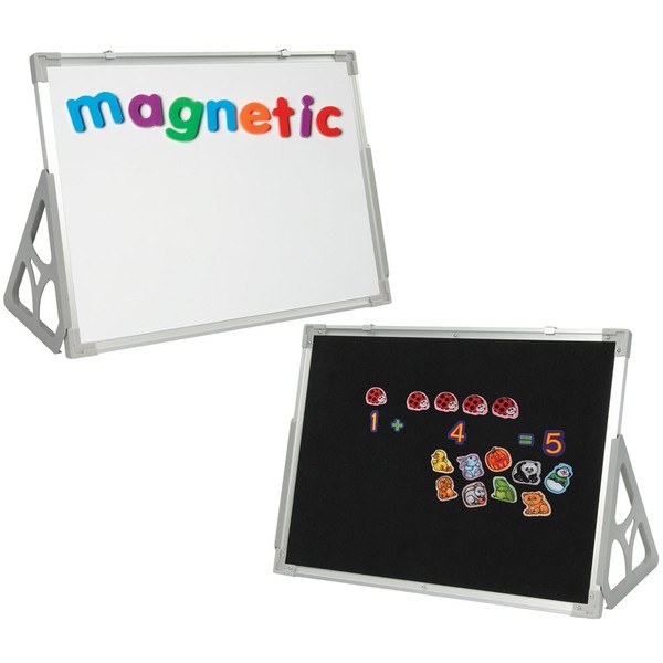 Constructive Playthings 3 'N 1 Magnetic Write and Wipe Reversible Whiteboard and Felt Board for Toddlers with Stand, Classroom Supplies, Hands-On Learning, Hang or Free-Standing, Toddler Toys for 3+