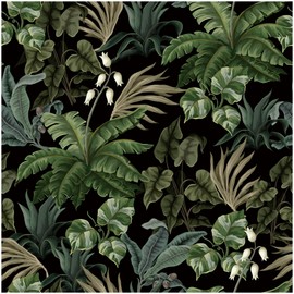 Blooming Wall DPYB31 Retro Tropical Leaf Peel and Stick Wallpaper Removable Self Adhesive Wall Mural Wall Décor