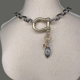 CoolCalmCollected Chunky Mixed Metal Charm Necklace Edgy Modern ShackleCarabin