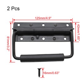 Piutouyar 4.9 Inch Spring Loaded Handle, Heavy Duty Handle Surface Mount, Folding Handle with Rubber Grip for Toolbox, Boxes,Black(2Pcs)
