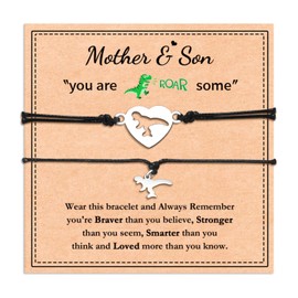 MANVEN Mother Son Gift Dinosaur Matching Bracelet Mommy and Me Gift Wish Bracelets Back To School Gift First Day of School Gift Boys Gift for Teenage Separation Anxiety Gift for Boys Grandson