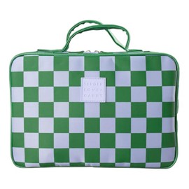 Tender Love + Carry Green Gambit Checkered Hanging Travel Bag, Toiletry Bag, Makeup Bag for Women, Portable Water-resistant Small Travel Bag for Toiletries & Cosmetic Essentials