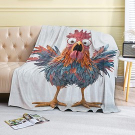 coedoaes Funny Rooster Fleece Blanket - 50x60in Cool Cartoon Chicken Throw Blankets,Soft Cozy Lightweight, Ideal for Living Room Home Rustic Farmhouse Decor and Kids Women Girls Spring Gifts
