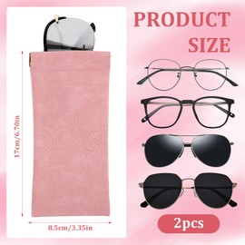 Grevosea 2 Pack Glasses Case, Soft Sunglass Case Portable Squeeze Top Leather Glasses Pouch Anti-scratch Eyeglass Cases Sunglasses Case for Women (Pink)