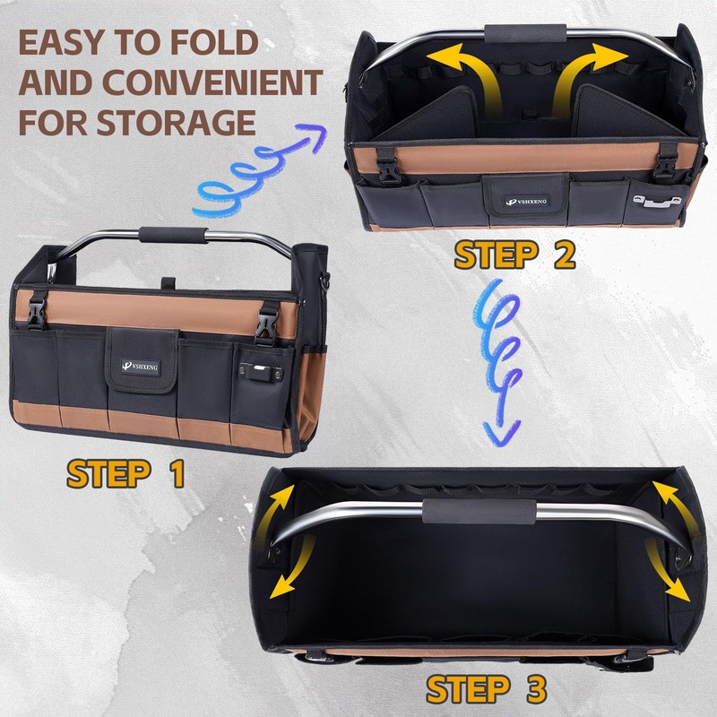 VSHXENG 20 Inch Tool Bag, Foldable 19 Pockets Tool Tote