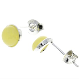 Genuine Lemon Baltic Amber set in 925 Sterling Silver Classic Studs Round Earrings - M647L