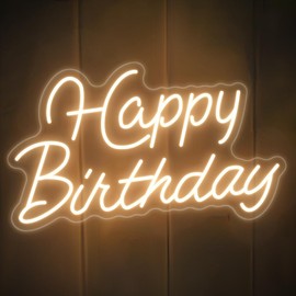 Happy Birthday Neon Sign for Wall Decor, Led Happy Birthday Light Up Sign for Backdrop Decoration, Warm White, 16.5x9.8 inch