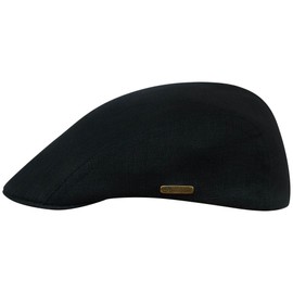 Sterkowski Gecko Flat Cap | 100% Linen Super Light Summer Hat with Cotton Sweatband, black