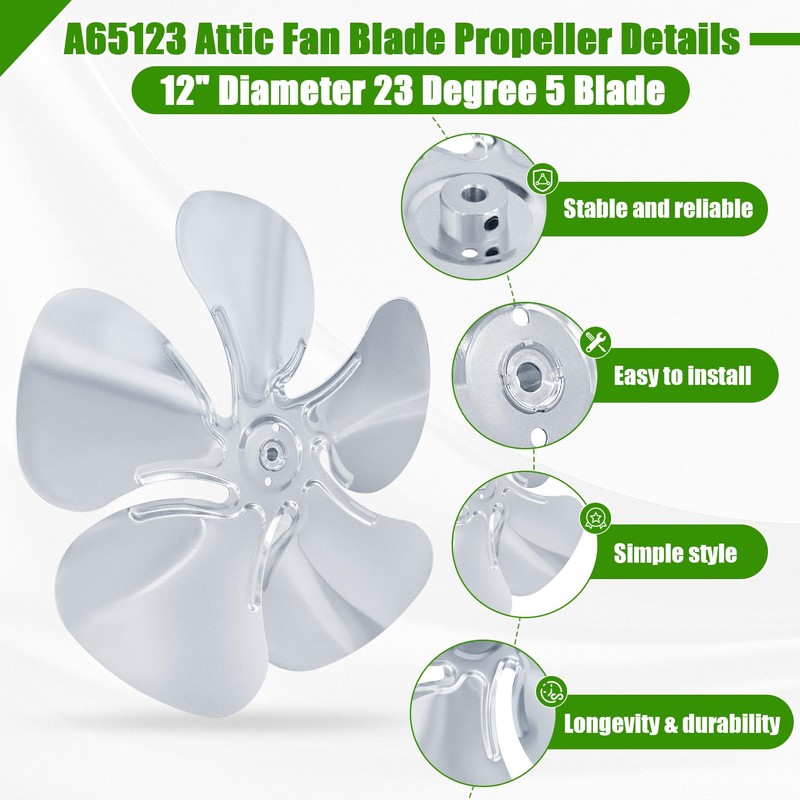 Earthtec A65123 Attic Exhaust Fan Blade Replacement Propeller 12 Inch