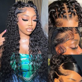 13x4 Water Wave Lace Front Wigs Human Hair Pre Plucked Glueless Wigs for Black Women 180 Density Curly Human Hair Wig Wet and Wavy Lace Frontal Wigs With Baby Hair Wig 26inch (Natura, 26 Inch)