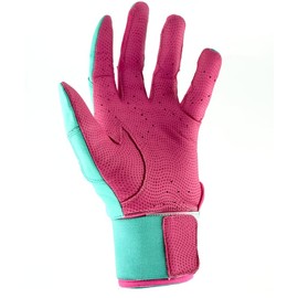 Sportz Drip Batting Gloves (Pink/Teal) - Genuine Leather Gloves for Baseball & Softball Players - Unisex-Youth, Unisex-Adults (Adult Small/Medium)