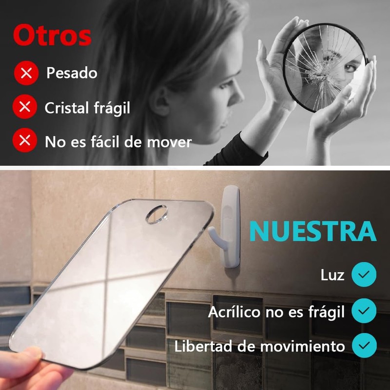 Espejo para Regadera, Espejo de Ducha para Afeitar, Espejo Antivaho