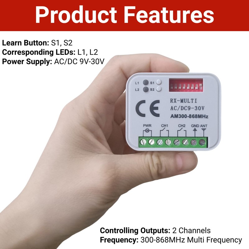 QSDIYRF Universal Garage Receiver 300-868MHz Multi-Frequency Receiver for Garage Door